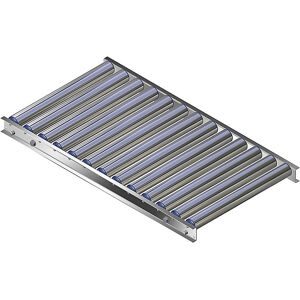 Leicht-Rollenbahn, Aluminiumrahmen mit Aluminiumrollen, Bahnbreite 500 mm, Achsabstand 75 mm, Länge 1 m Gura