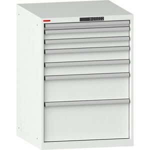 Schubladenschrank, mit Akkuladefunktion, RFID-Schloss, BxTxH 717 x 725 x 1000 mm, 7 Schubladen, 2 x 230V, lichtgrau, CH LISTA