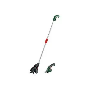 Bosch Home and Garden 0600833109 Isio Akku Grasschere, Teleskopstiel inkl. Akku, inkl. Ladegerät, mit Verlängerung,