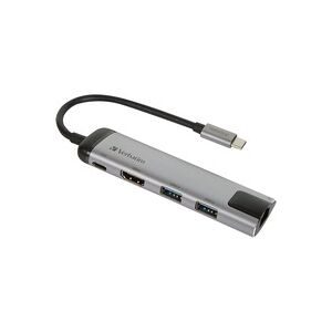 Verbatim USB 3.2 Gen 1 Multiport-Hub, USB-C Stecker > 2x USB-A + USB-C Buchse + HDMI-Buchse + RJ-45 Buchse, USB-Hub