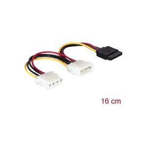 Delock Stromkabel 4 Pin Stecker > SATA 15 Pin Buchse + Floppy 4 Pin Buchse, Y-Kabel