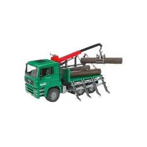 Bruder MAN Holztransport-LKW mit Ladekran und 3 Baumstämmen, Modellfahrzeug