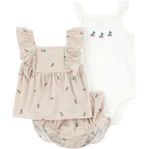 3-tlg. Set Body ohne Arm, Top und Shorts Ringel Kirschen