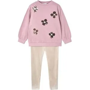 Mayoral 2-tlg. Set Sweatshirt und Samt-Leggings Wendepailletten-Blumen rosa