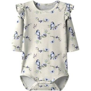 name it Body langarm Vögel Rüschen beige   mehrfarbig