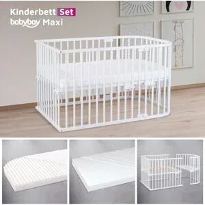 babybay Bundle Beistellbett Maxi inkl. Matratze Klima Wave und Kinderbettumbausatz inkl. Matratze MediTex® extraluftig weiss unisex