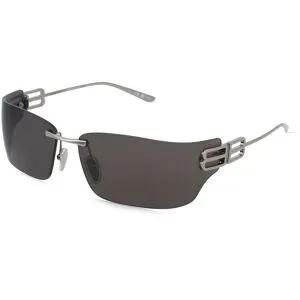 Kering Eyewear Spa Balenciaga BB0485SA Unisex-Sonnenbrille Randlos Eckig Metall-Gestell, Grau