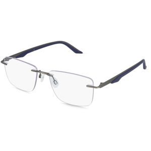 Kering Eyewear Spa PUMA PU0455O Herren-Brille inkl. Gläser Randlos Eckig Edelstahl-Gestell 55/17/145, Grau