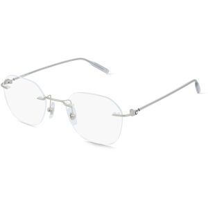 Kering Eyewear Spa Montblanc MB0471O Herren-Brille inkl. Gläser Randlos Rund Metall-Gestell 50/21/145, Silber