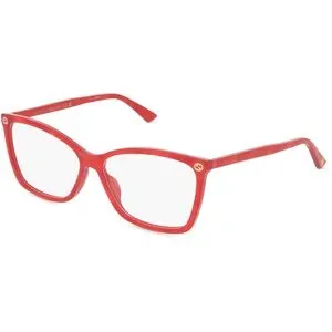 Kering Eyewear Spa Gucci GG0025O Unisex-Brille inkl. Gläser Vollrand Cat Eye Acetat-Gestell 56/14/140, Rot