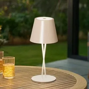 Lindby LED-Akkutischleuchte Janea, CROSS, beige, Metall Janea Lindby, dimmbar, creme / amber, Metall, Modern