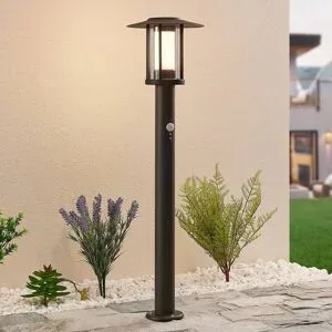Lindby LED-Wegelampe Gregory, 76cm, Sensor, dunkelgrau, IP44 Gregory, schwarz, Edelstahl, Modern
