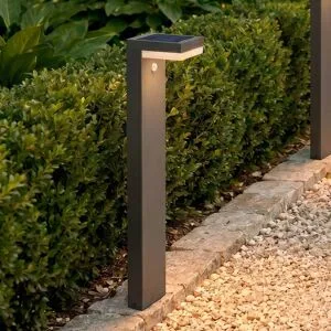 Lindby LED-Solar-Pollerleuchte Chioma, anthrazit, Sensor Chioma, alu / grau / zink, Edelstahl, Modern, Solarleuchten