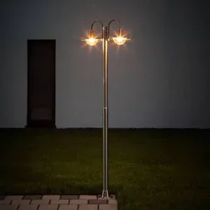 Lindby Außenleuchte Damion, 200 cm, 2-flammig, E27, IP44 DAMION Lindby, dimmbar, alu / grau / zink, Edelstahl, Modern