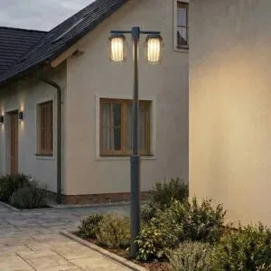 Lucande Außenleuchte Chandan, Höhe 215 cm, anthrazit, 2-flg. Chandan, alu / grau / zink, Metall, Modern