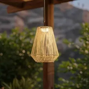 Lindby LED-Solarhängelampe Austas, beige, Ø 32 cm, USB, IP54 Austas Lindby, dimmbar, creme / amber, Kunststoff, Modern, Solarleuchten