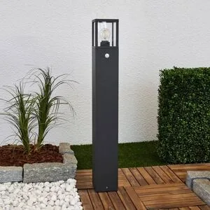 Lucande Wegeleuchte Klemens, 90 cm, Sensor, anthrazit, E27 Klemens, schwarz, Aluminium, Modern