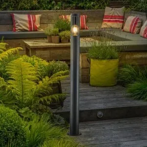 Lindby Wegelampe Statius, anthrazit/klar, Eisen, 100 cm Statius, schwarz, Metall, Modern