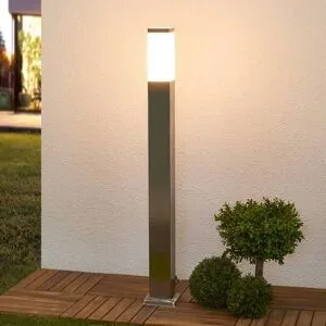 Lindby Pollerleuchte Lorian, 100 cm, Edelstahl, IP44, E27 Lorian Lindby, dimmbar, alu / grau / zink, Edelstahl, Modern
