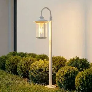 Wegeleuchte Zayn Lindby, dimmbar, weiß / opal, Aluminium, Antik, Außenleuchte