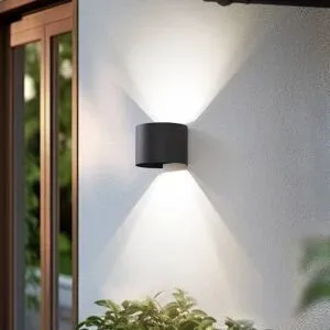 Lindby Smart LED-Außenwandlampe Dara grau rund CCT RGB Tuya Lindby, dimmbar, alu / grau / zink, Kunststoff, Modern, Smart Home Wandleuchte außen