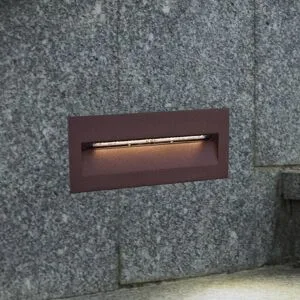 Lucande LED-Wandeinbauleuchte Loya, 23 x 8 cm, rost, IP54 Loya, braun / rost, Aluminium, Modern, Wandleuchte außen