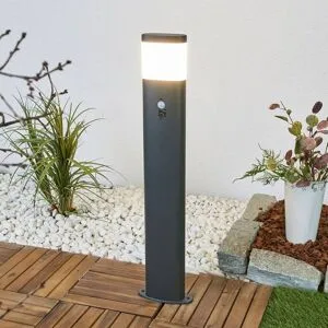 Lindby LED-Wegeleuchte Obri, 80 cm, anthrazit, Sensor Obri, schwarz, Edelstahl, Modern