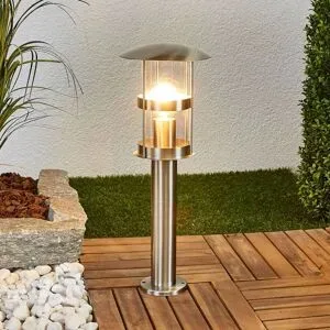 Lindby Sockellampe Noemi, grau, Edelstahl, 50 cm, IP44 Noemi, alu / grau / zink, Edelstahl, Modern, Außenleuchte
