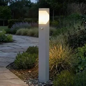 Lucande Wegeleuchte Kiran 100 cm, Sensor, hellgrau, IP44 Lucande, dimmbar, alu / grau / zink, Aluminium, Modern