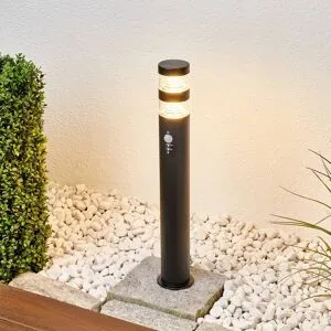 Lindby LED-Wegelampe Lanea, 60 cm, schwarz, Sensor, IP44 Lanea, schwarz, Edelstahl, Modern