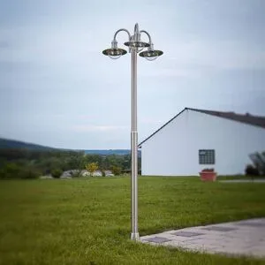 Lindby Außenleuchte Damion, 200 cm, 3-flammig, E27, IP44 DAMION Lindby, dimmbar, alu / grau / zink, Edelstahl, Modern