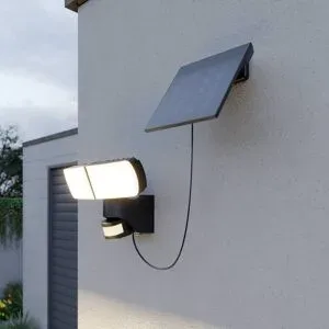 Arcchio Lissano LED-Solar-Wandstrahler mit Sensor, schwarz, Kunststoff, Modern, Solarleuchte außen