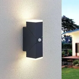 LED Aussenwandleuchte mit Bewegungsmelder Sally Lindby, schwarz, Aluminium, Modern, LED Wandleuchte außen