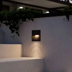 Lucande LED-Wandeinbauleuchte Loya, 11,5x11,5 cm, grau, IP54 Loya, schwarz, Aluminium, Modern, Wandleuchte außen