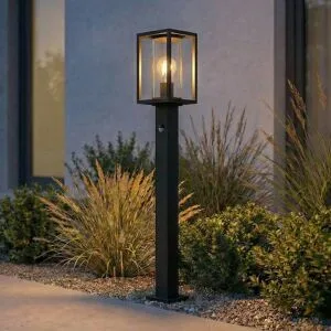 Lucande Wegeleuchte Ferda, 100 cm, Sensor, anthrazit, IP44 Ferda, schwarz, Aluminium, Modern