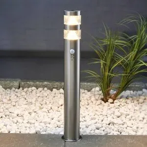 Lindby LED-Wegeleuchte Lanea, 60 cm, grau, Sensor, IP44 LANEA, alu / grau / zink, Edelstahl, Modern