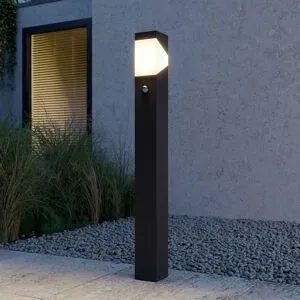 Lucande Wegeleuchte Kiran, 100 cm, Sensor, grau, IP44, E27 Kiran Lucande, dimmbar, schwarz, Aluminium, Modern