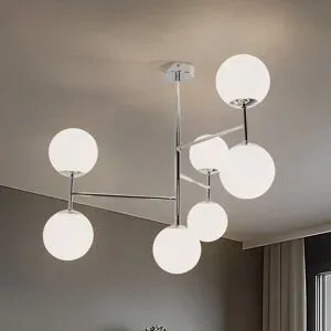Deckenlampe Korek Domiluce, dimmbar, weiß / opal, für Wohn- / Esszimmer, Glas, Modern, Deckenlampe