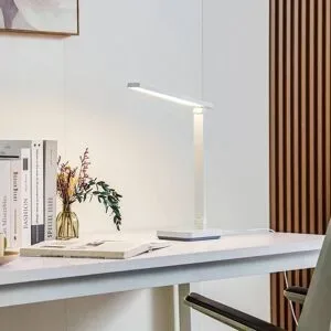 Schreibtischlampe Rylas Lindby, dimmbar, weiß / opal, für Arbeitszimmer / Büro, Kunststoff, Modern, Tischlampe