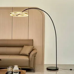 Bogenlampe Yekta Lucande, dimmbar, schwarz, für Wohn- / Esszimmer, Metall, Design, Stehlampe