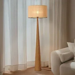 Stehlampe Fabrena Lucande, Holz hell, für Wohn- / Esszimmer, Holz, Stehlampe