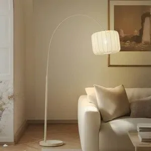 Bogenlampe Helin Lindby, creme / amber, für Wohn- / Esszimmer, Textil / Stoff / Seide, Modern, Stehlampe