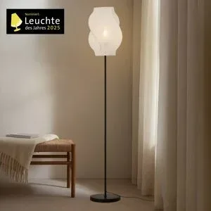 Stehlampe Tovina Lucande, weiß / opal, für Wohn- / Esszimmer, Textil / Stoff / Seide, Skandinavisch, Stehlampe