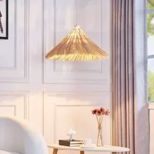 Hängelampe Borys Lindby, dimmbar, Holz hell, für Wohn- / Esszimmer, Bambus, Landhaus / Rustikal, Pendelleuchte