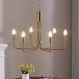 Kronleuchter Elanova Lindby, dimmbar, messing / gold, für Wohn- / Esszimmer, Metall, Antik, Kronleuchter
