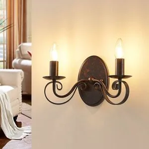 Wandlampe Caleb Lucande, dimmbar, braun / rost, für Flurbereich, Metall, Landhaus / Rustikal, Wandleuchte, Wandlampe Innen