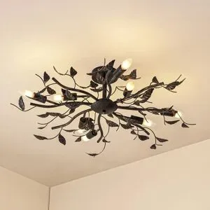 Deckenlampe Yos Lindby, dimmbar, schwarz, für Schlafzimmer, Metall, Florentiner, Deckenlampe