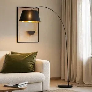 Bogenlampe Esti Lindby, schwarz, für Wohn- / Esszimmer, Textil / Stoff / Seide, Modern, Stehlampe