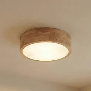 Deckenlampe Tanju Lindby, dimmbar, Holz hell, für Wohn- / Esszimmer, Holz, Landhaus / Rustikal, Deckenlampe