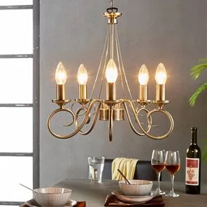 Kronleuchter Marnia Lindby, dimmbar, bronze / altmessing, für Wohn- / Esszimmer, Metall, Antik, Kronleuchter